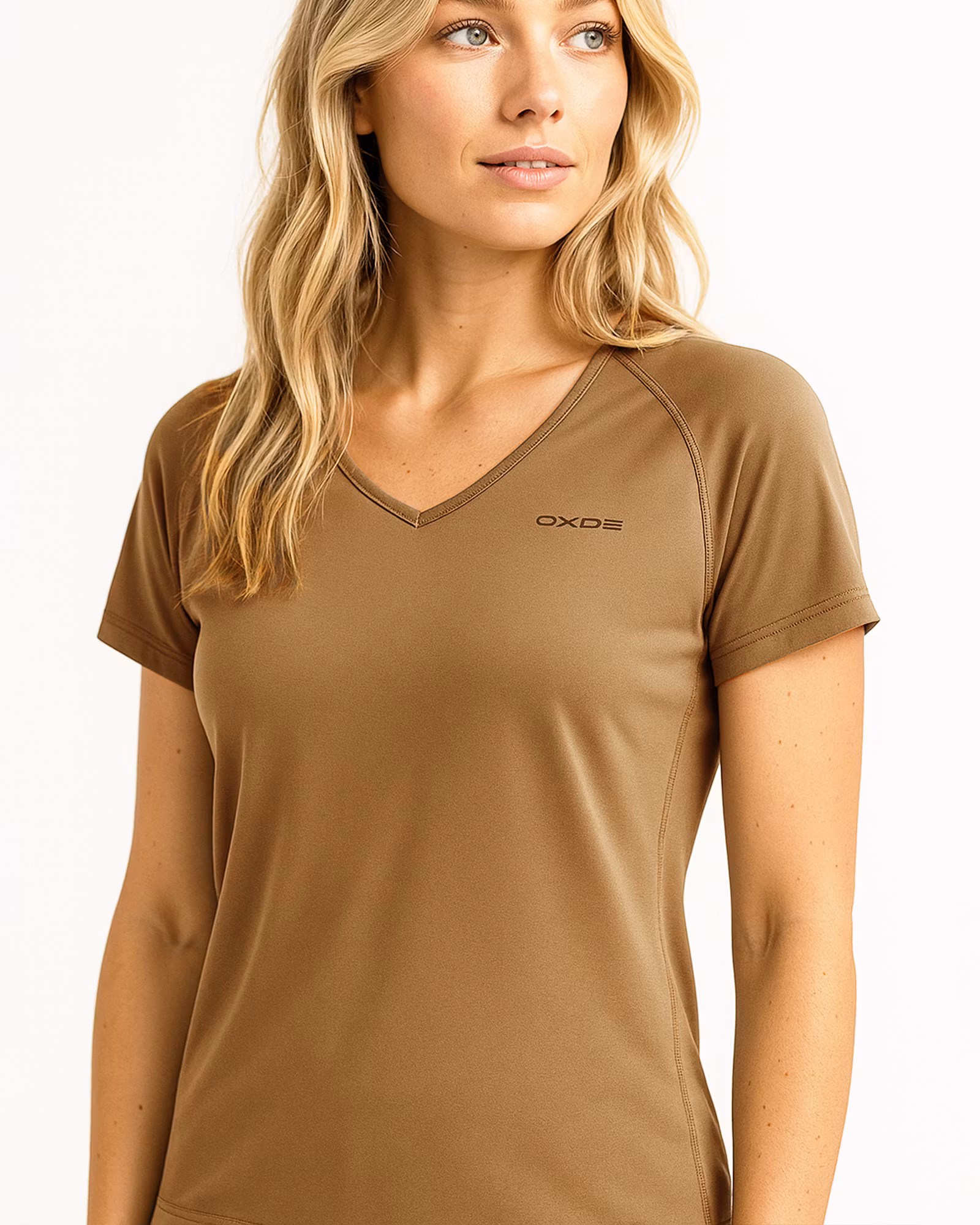 Tränings T-shirt V-neck – Dam Mocca