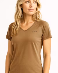 Tränings T-shirt V-neck – Dam Mocca