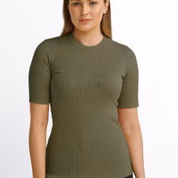 Kortärmad Ribbtop i Bomull – Dam, Forest (XS–XXL)