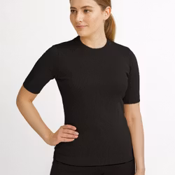 Kortärmad Ribbtop i Bomull – Dam, Svart (XS–XXL)