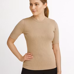 Kortärmad Ribbtop i Bomull – Dam, Beige (XS–XXL)