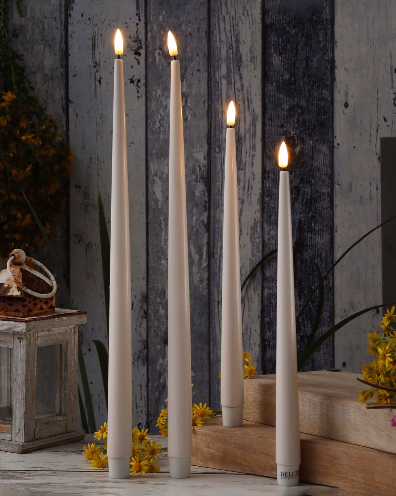 LED-Dinner Candles Deluxe – Real Flame, Mix Set