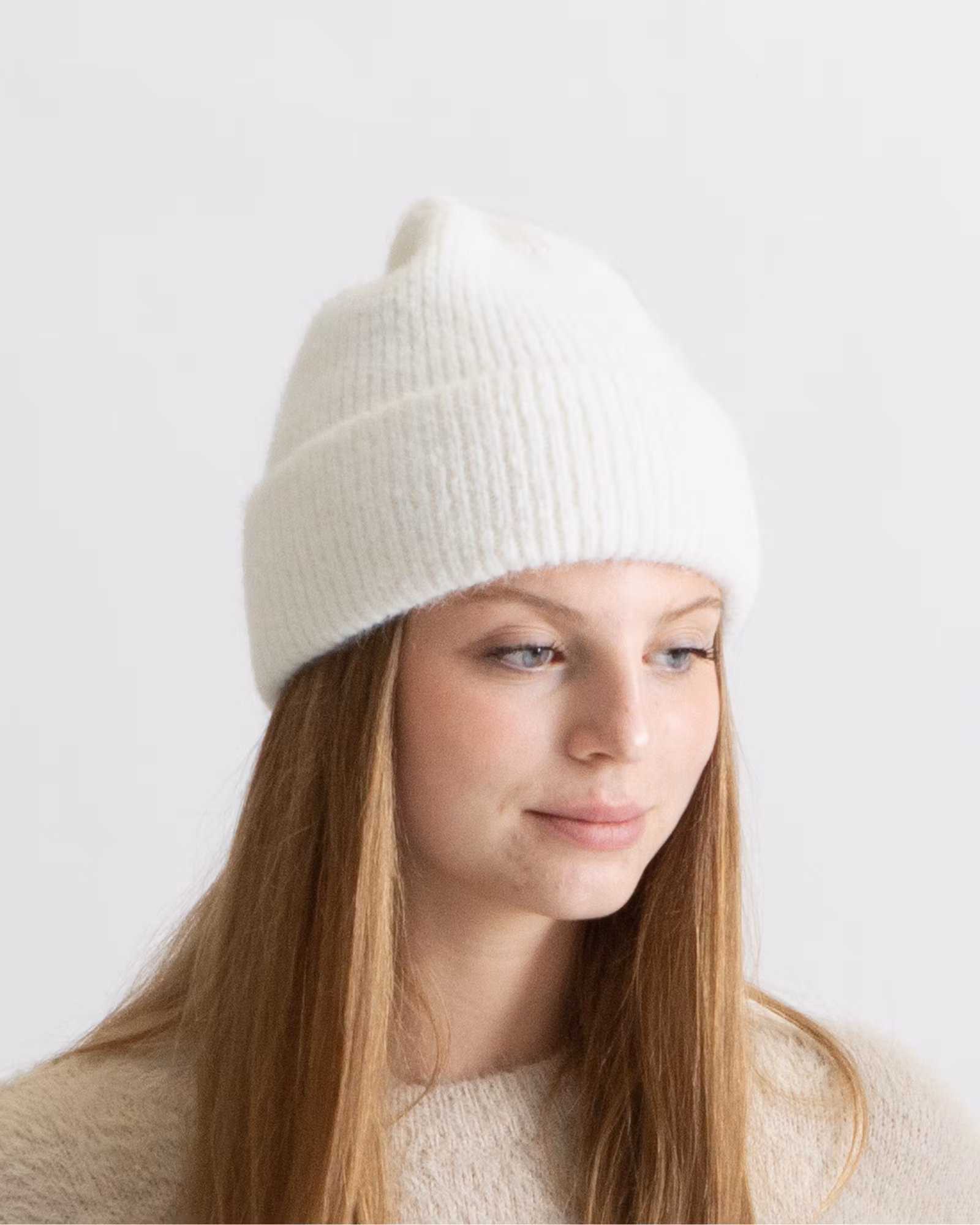 Ribbstickad Mössa, Chunky Ribb - Off White