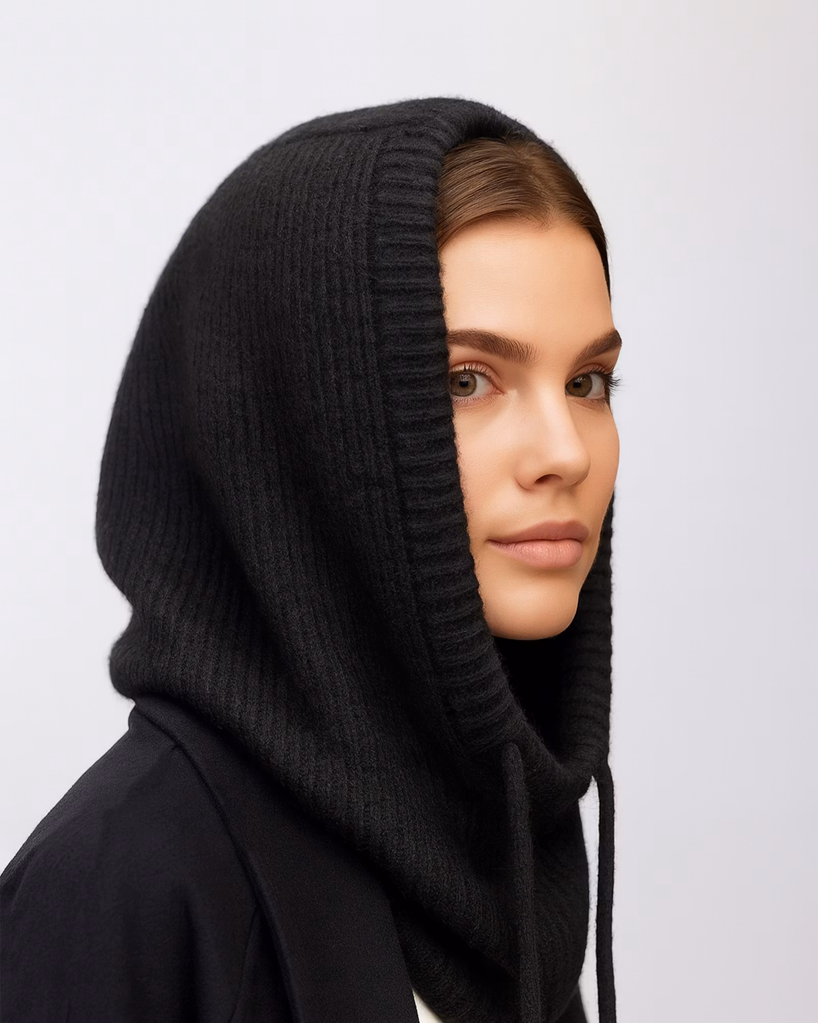 Balaclava Ribbstickad - Svart