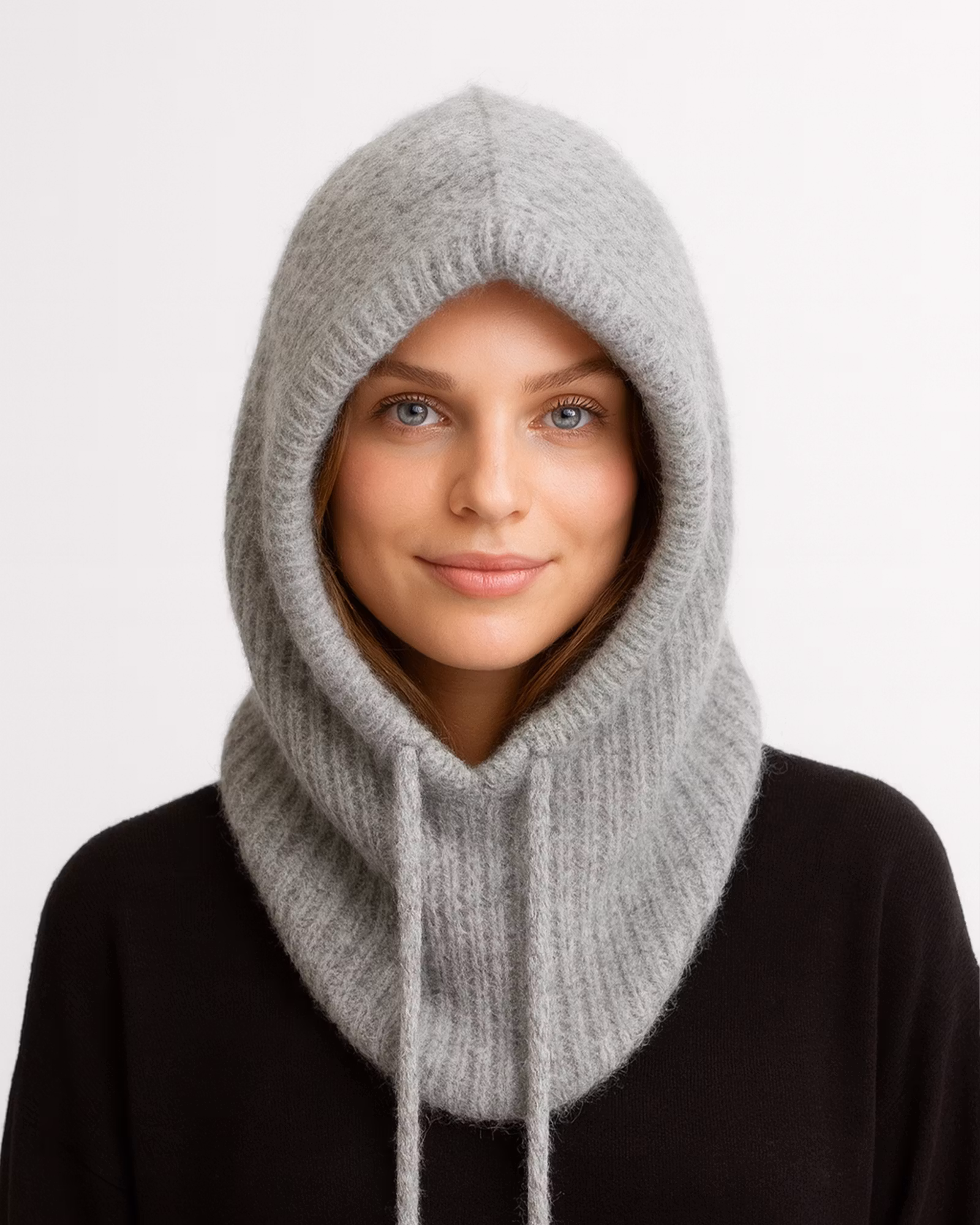 Balaclava Ribbstickad - Gråmelerad