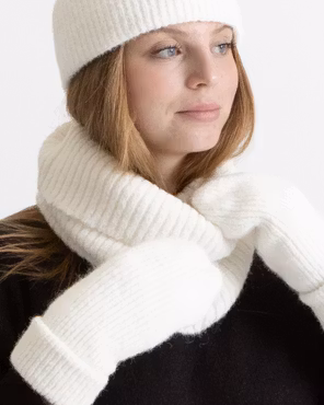 Tumvantar Ribbstickad med fleecefoder - Off White