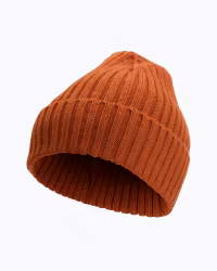Wool Beanie 2x2 Ribb Herr - Rust