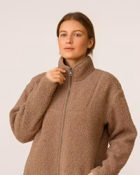 Long Teddy Pile Jacket Celine, Walnut