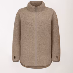 Long Teddy Pile Jacket Celine, Walnut