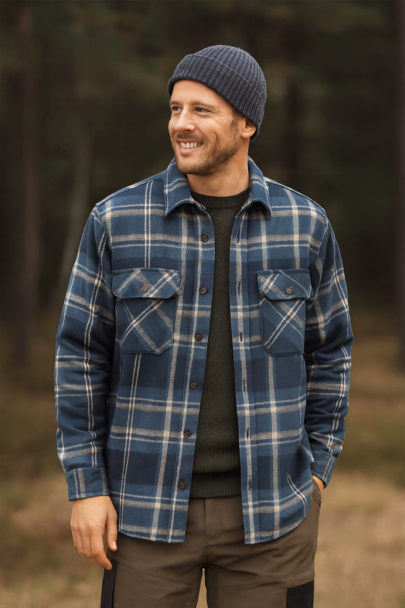 Rutig Heavy Flanellskjorta Herr - Navy Comb (S-XXL)