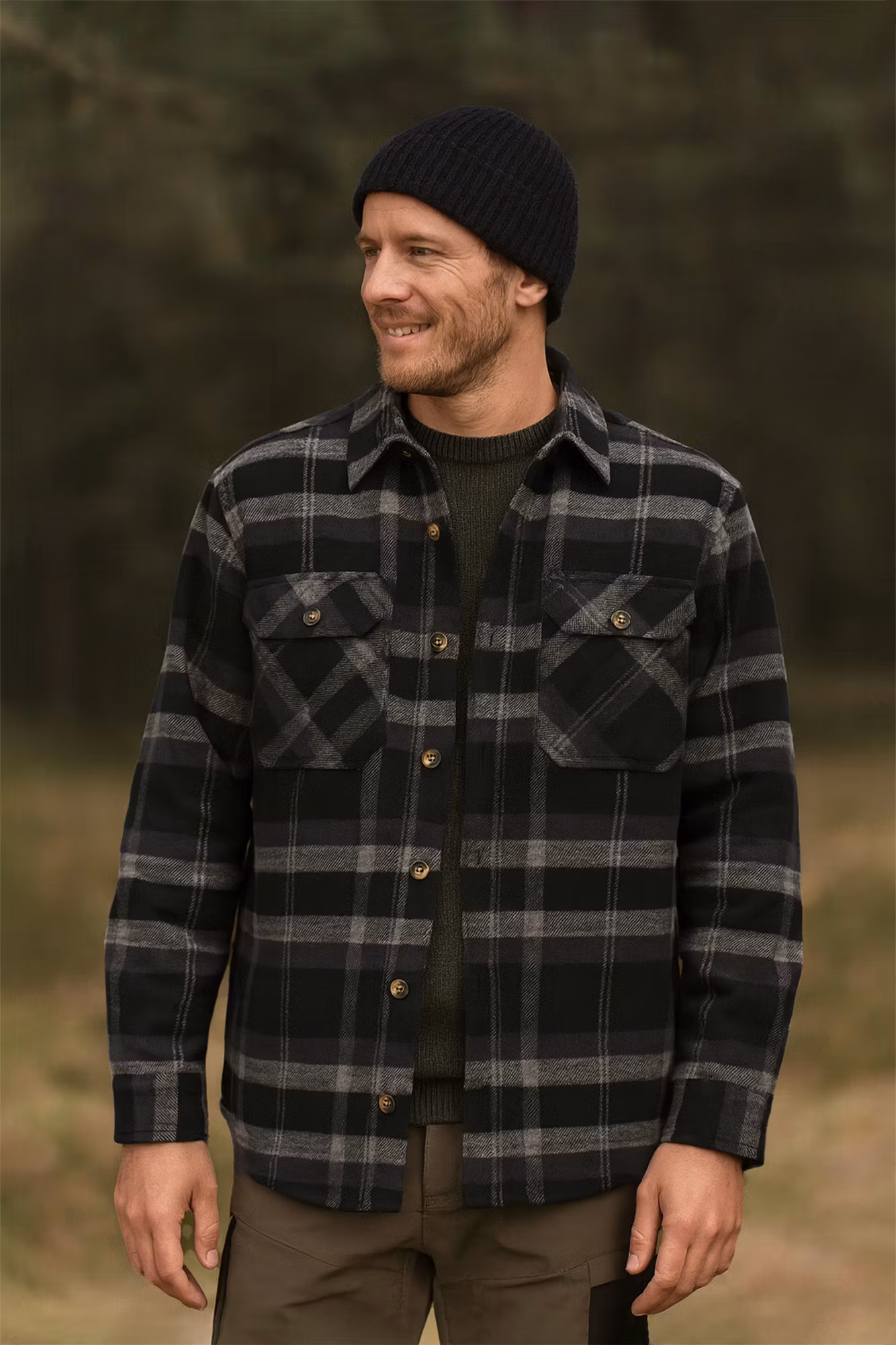 Rutig Heavy Flanellskjorta Herr - Svart Comb (S-XXL)