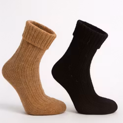 Alpackaull Ribbstickade Sockar, Ocra-Nero 2-Pack