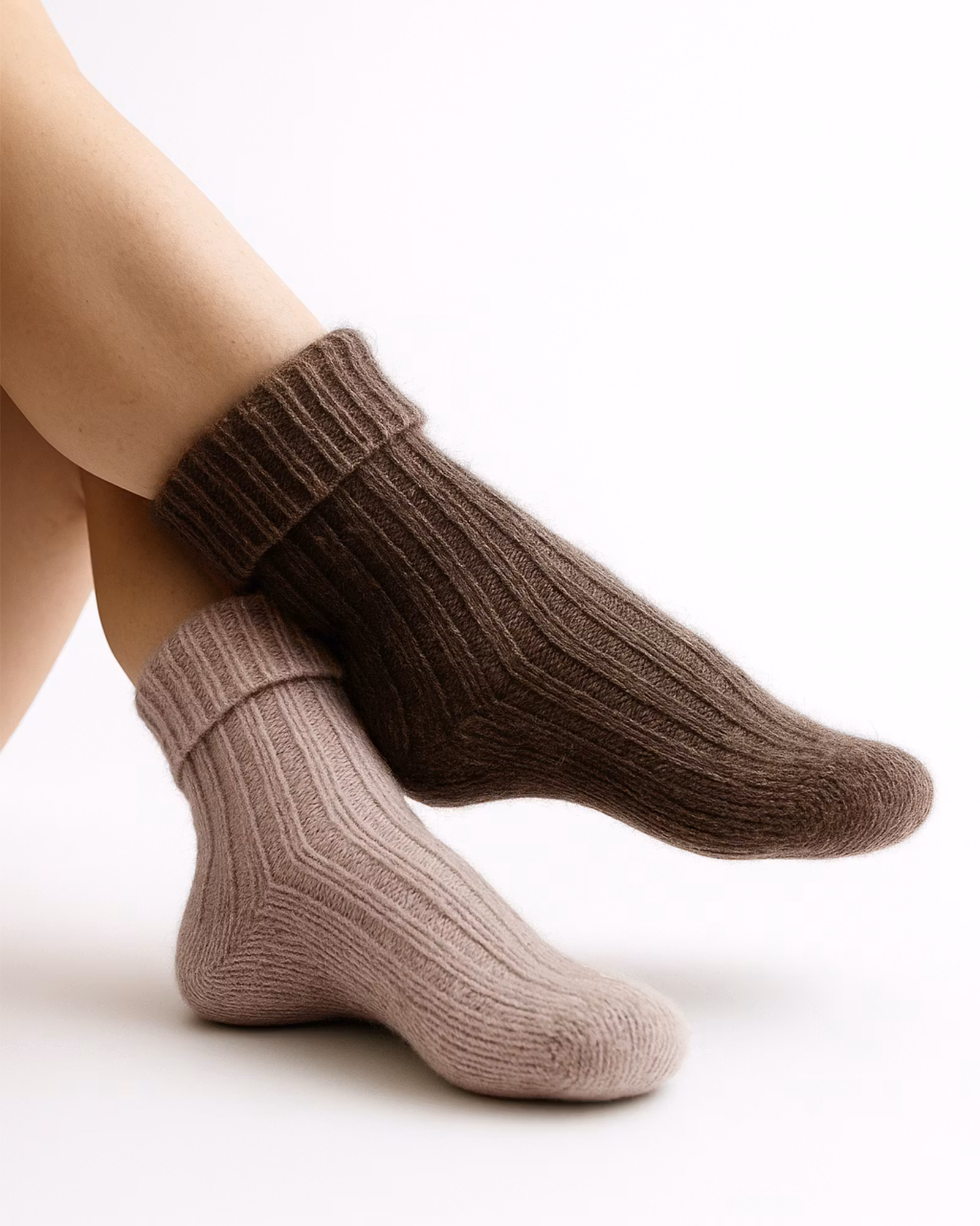 Alpacka Sockor Ribb, Camello-Moro 2-Pack