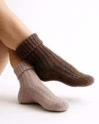 Alpacka Sockor Ribb, Camello-Moro 2-Pack