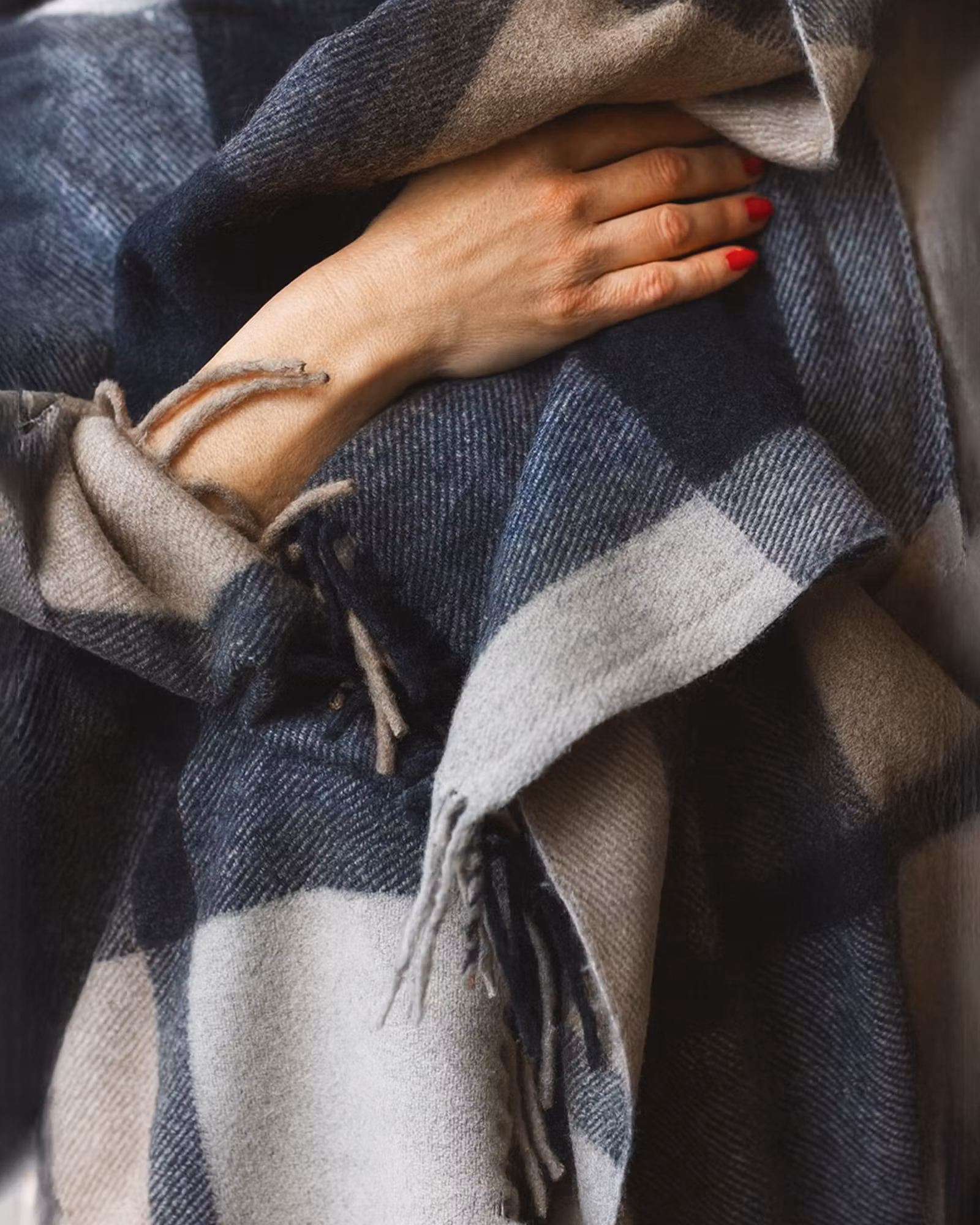 Ullpläd Glencheck Rut vävd 130 x 200cm - Blå/Beige