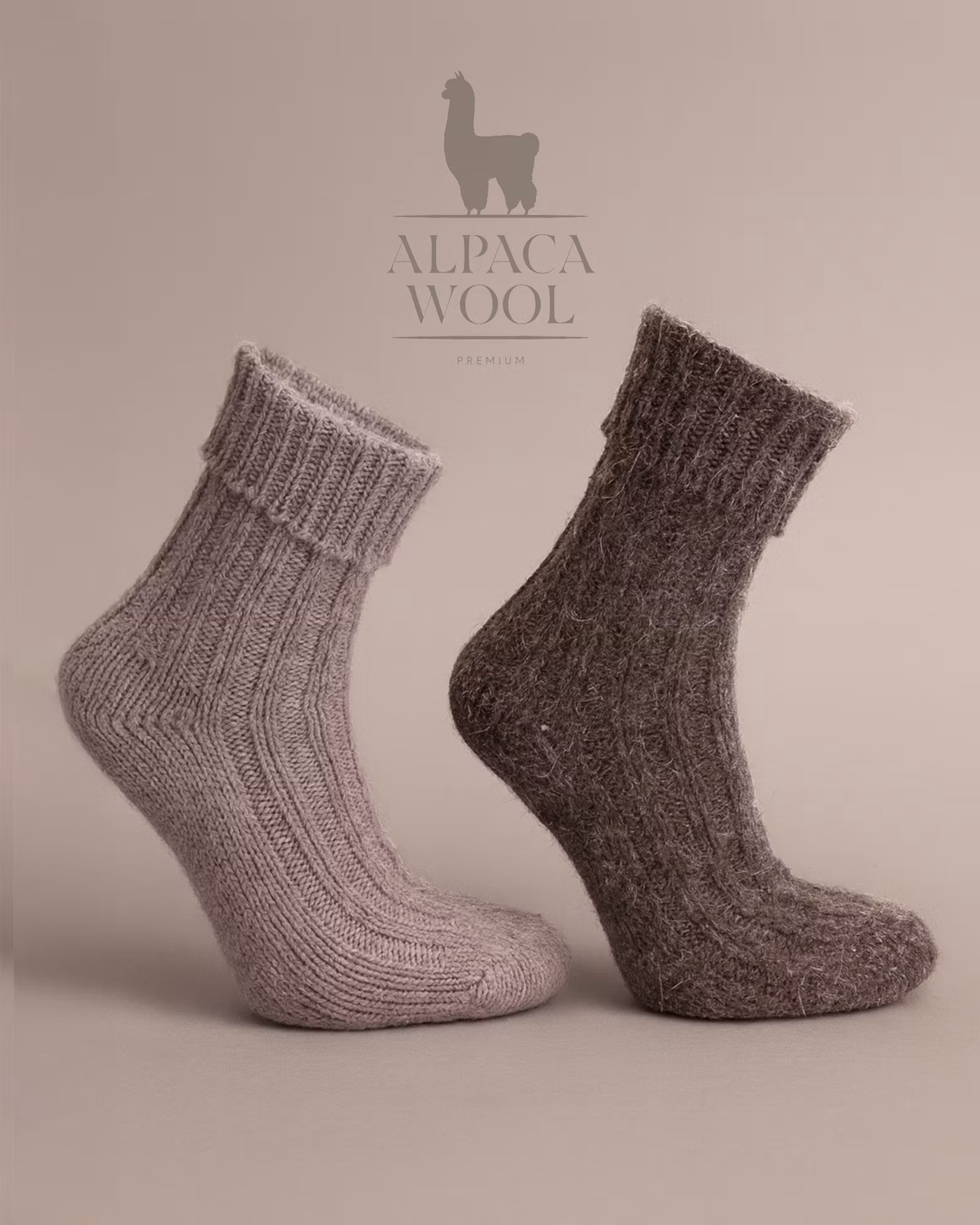 Alpacka Sockor Ribb, Camello-Moro 2-Pack
