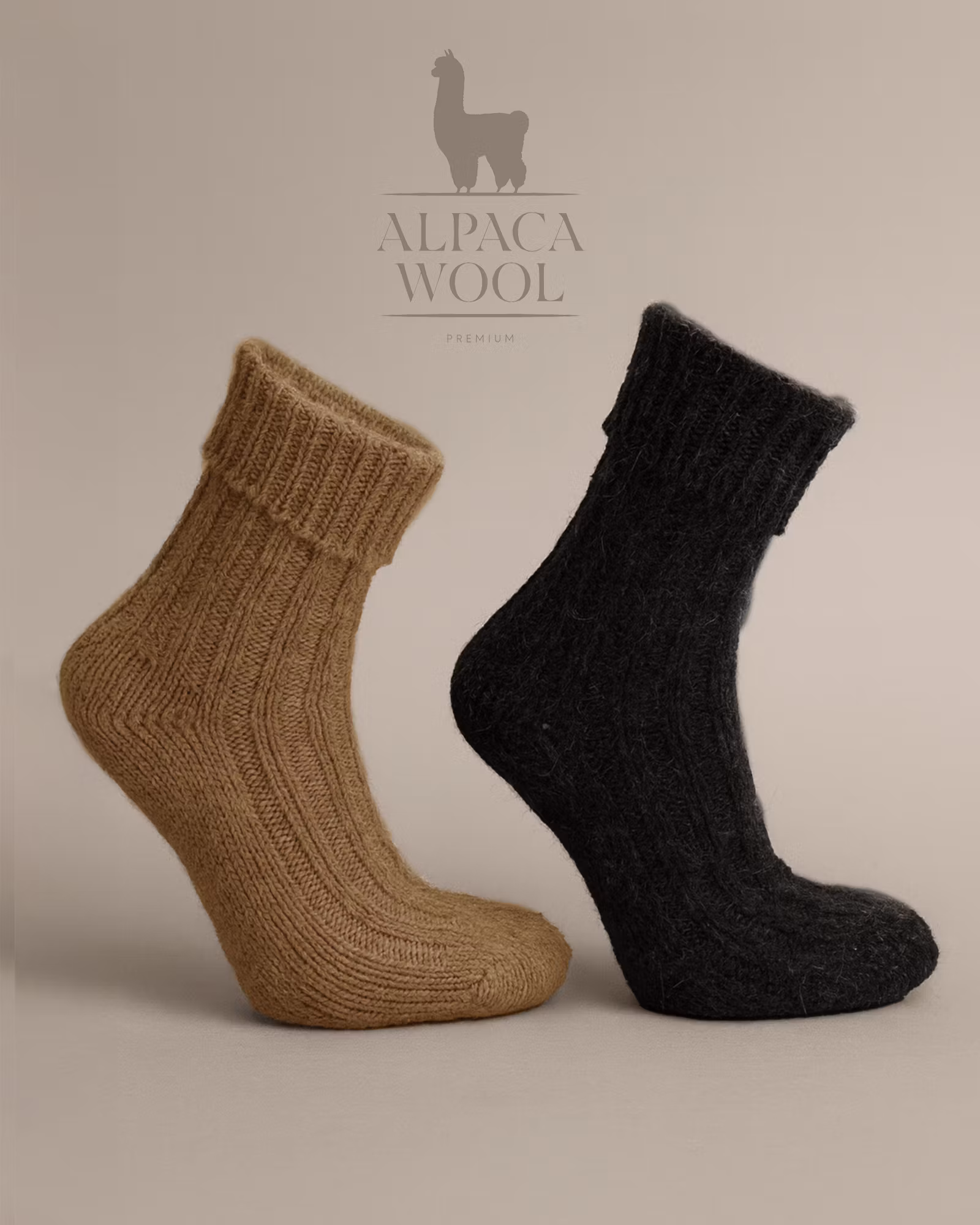 Alpacka Sockor Ribb, Ocra-Nero 2-Pack