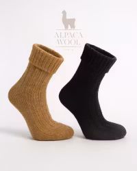 Alpacka Sockor Ribb, Ocra-Nero 2-Pack