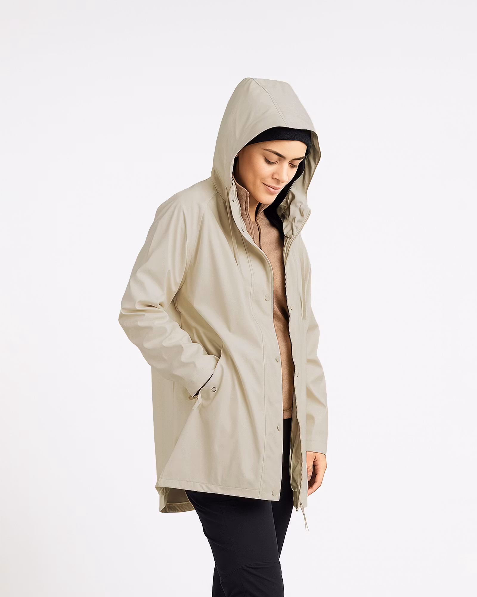 Regnkappa dam Beige – Vind- och vattentät jacka i PU med tejpade sömmar