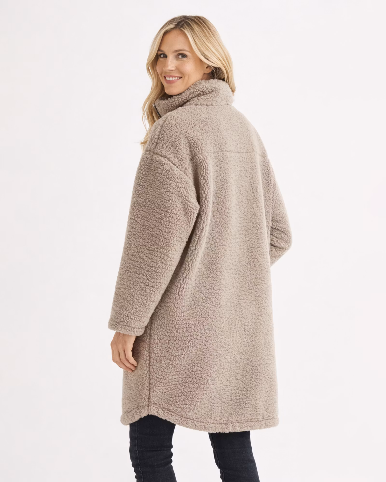 Lång pilejacka med hög krage Dam, Beige