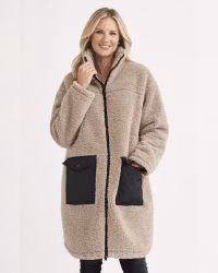 Lång pilejacka med hög krage Dam, Beige