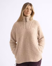 Teddy-Pile Tröja Dam, Loose Fit med Dragkedja - Beige