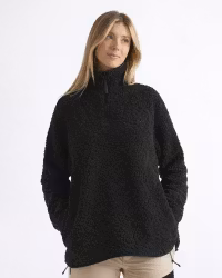 Teddy-Pile Tröja Dam, Loose Fit med Dragkedja - Svart