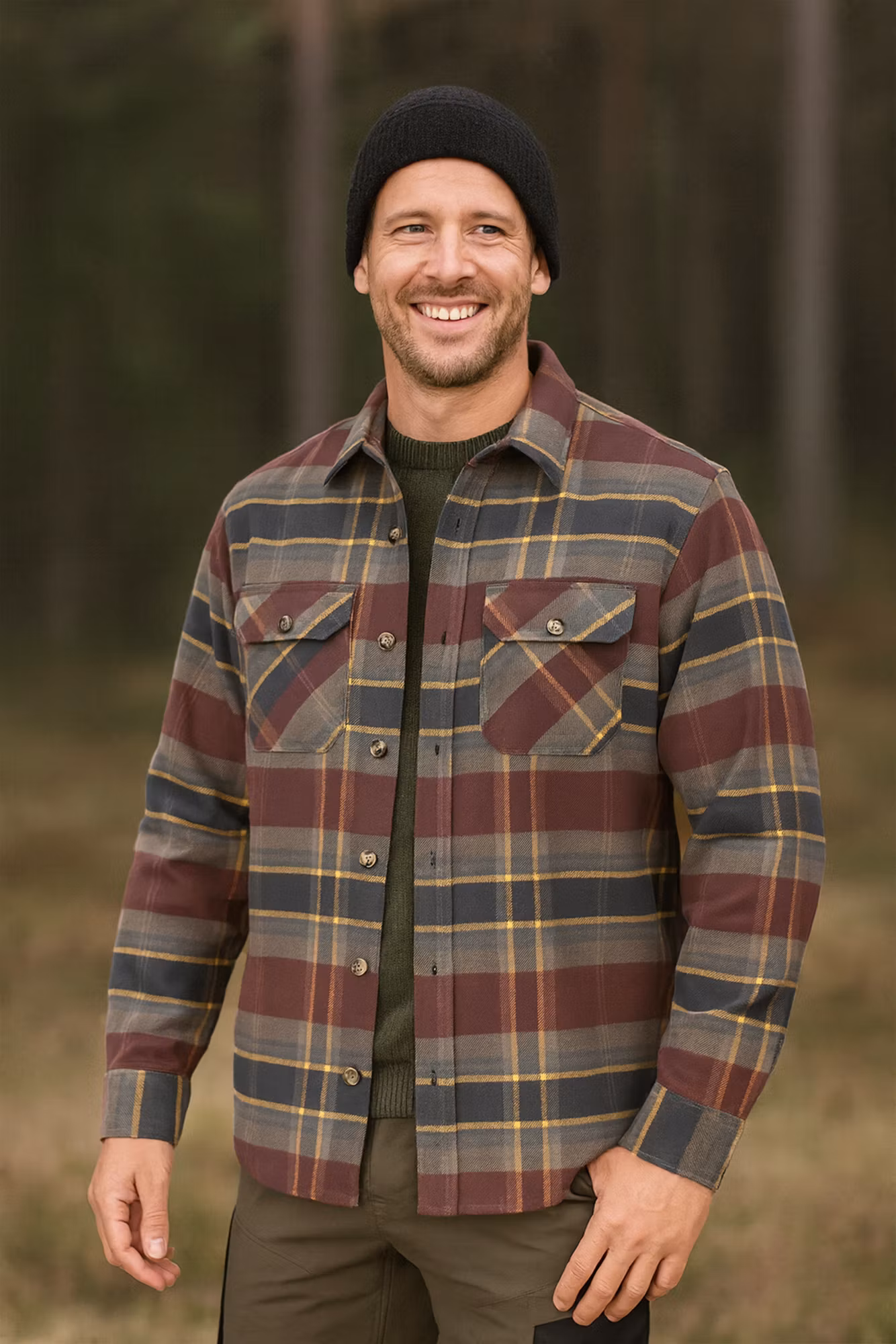 Rutig Heavy Flanellskjorta Herr - Marron Comb (S-XXL)