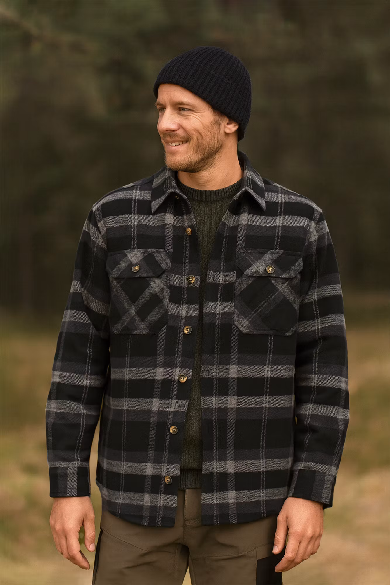 Rutig Heavy Flanellskjorta Herr - Svart Comb (S-XXL)