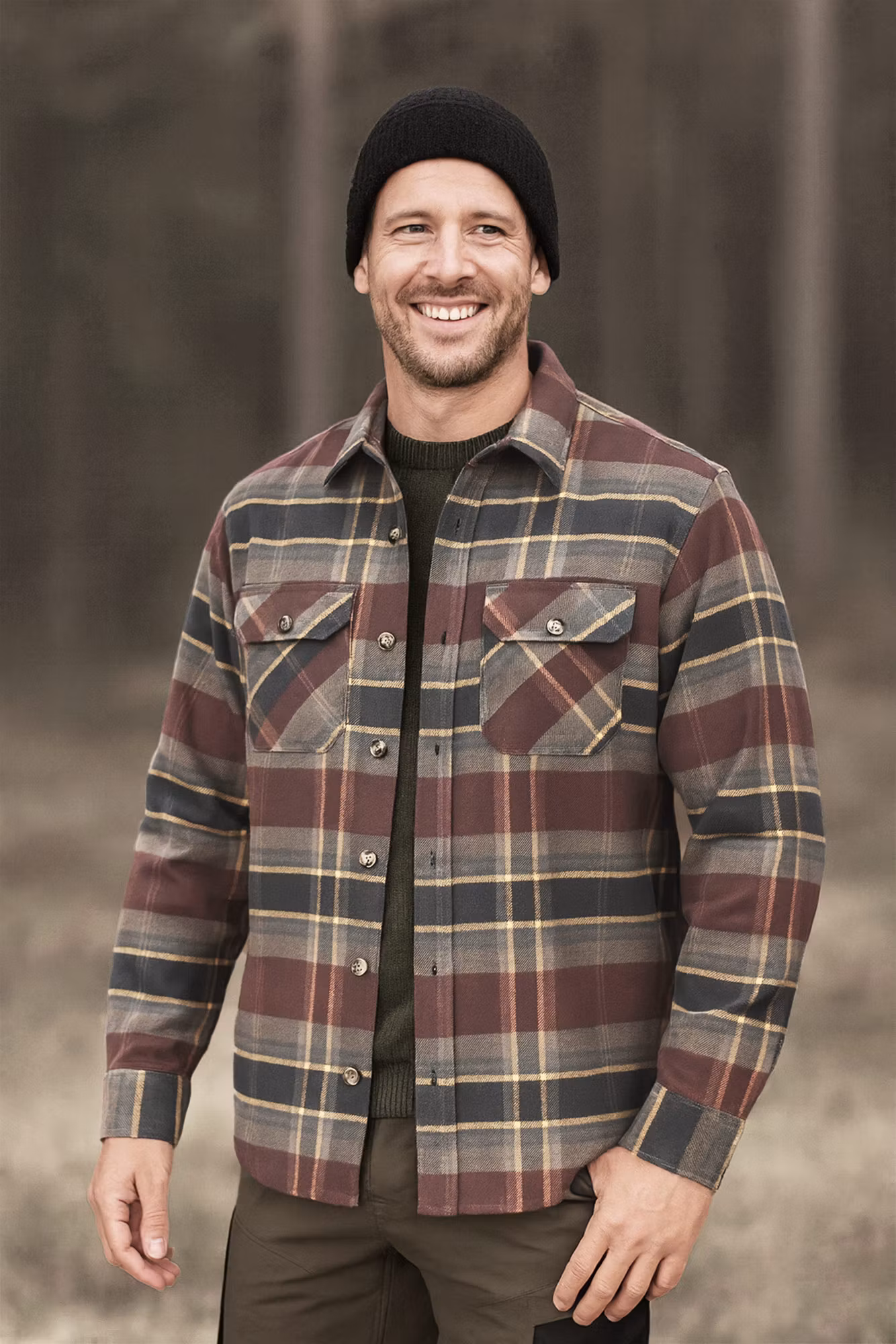 Rutig Heavy Flanellskjorta Herr - Marron Comb (S-XXL)