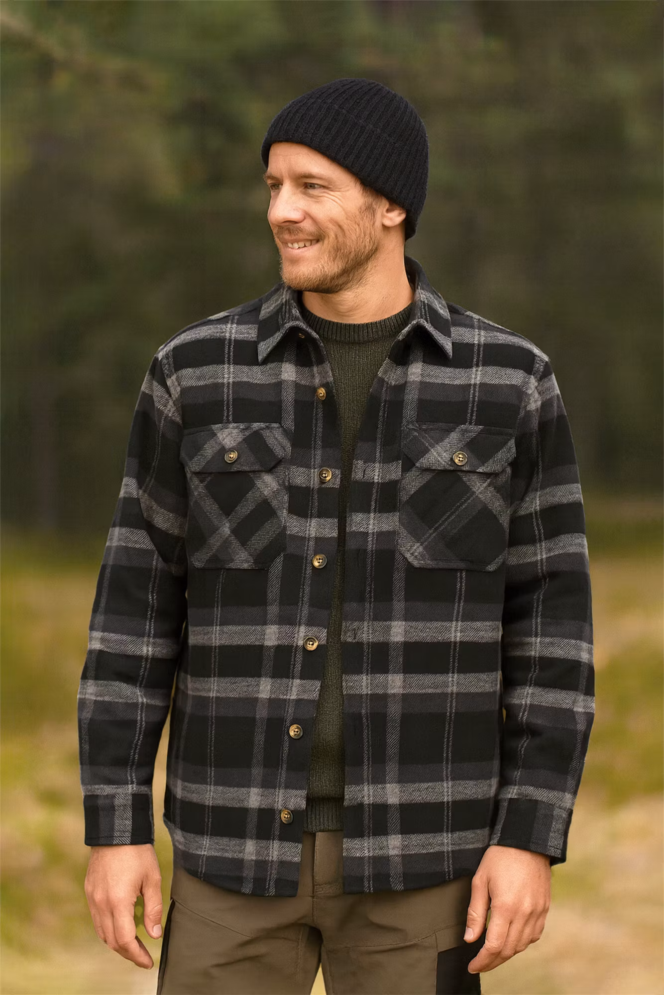 Rutig Heavy Flanellskjorta Herr - Svart Comb (S-XXL)