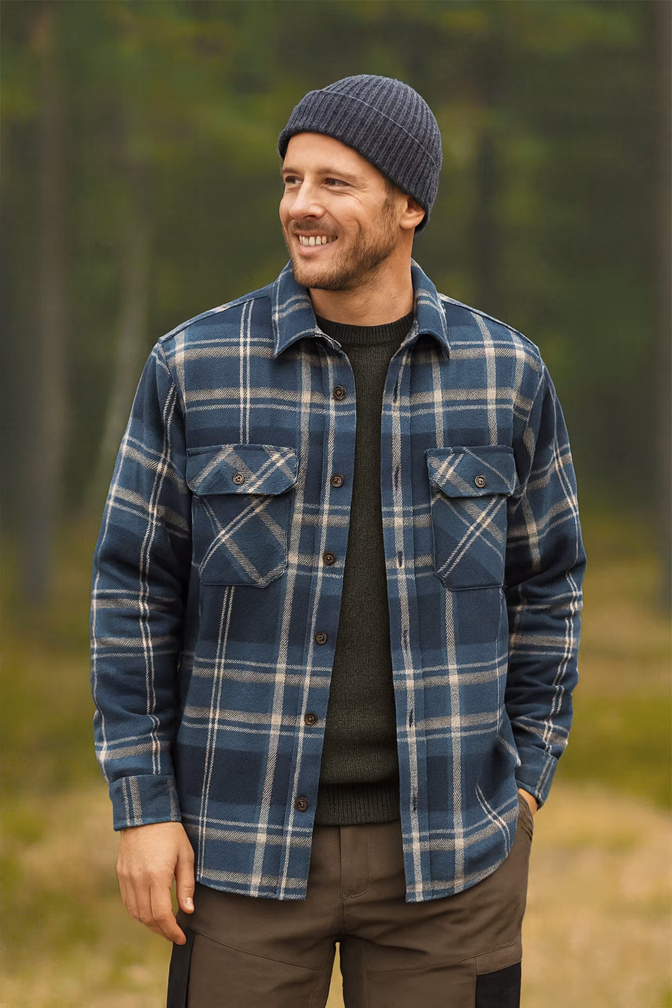 Rutig Heavy Flanellskjorta Herr - Navy Comb (S-XXL)