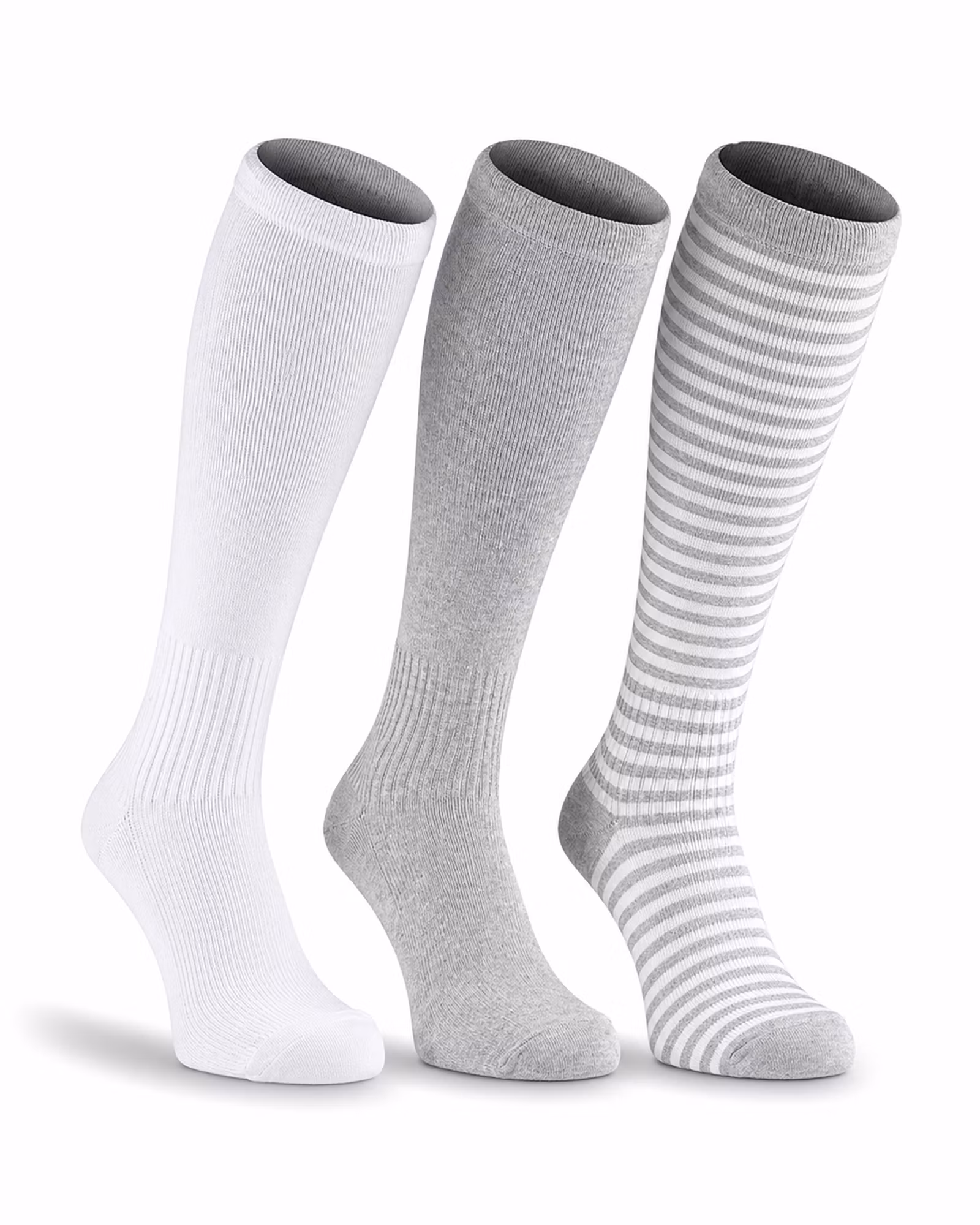 3-Pack Mix Ljusgrå Rand, Bambu Stödstrumpor 11-14 mmHg