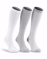 3-Pack Mix Ljusgrå Rand, Bambu Stödstrumpor 11-14 mmHg