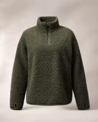 Teddy-Pile Tröja Dam, Loose Fit med Dragkedja - Grön