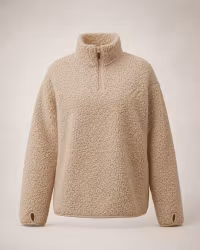 Teddy-Pile Tröja Dam, Loose Fit med Dragkedja - Beige