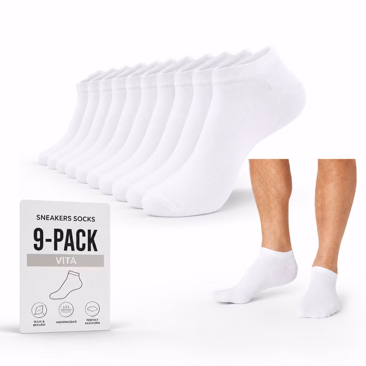 Sneaker Socks Bambu 9 pack - Vit