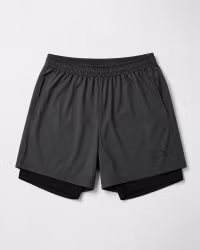 2-in-1 Träningsshorts Herr – Stretchiga med Innershorts – Antracitgrå