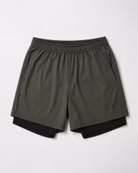2-in-1 Träningsshorts Herr – Stretchiga med Innershorts – Grön