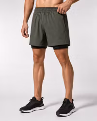 Träningsshorts Herr 2-in-1 – Stretch & Innershorts | Khakigrön