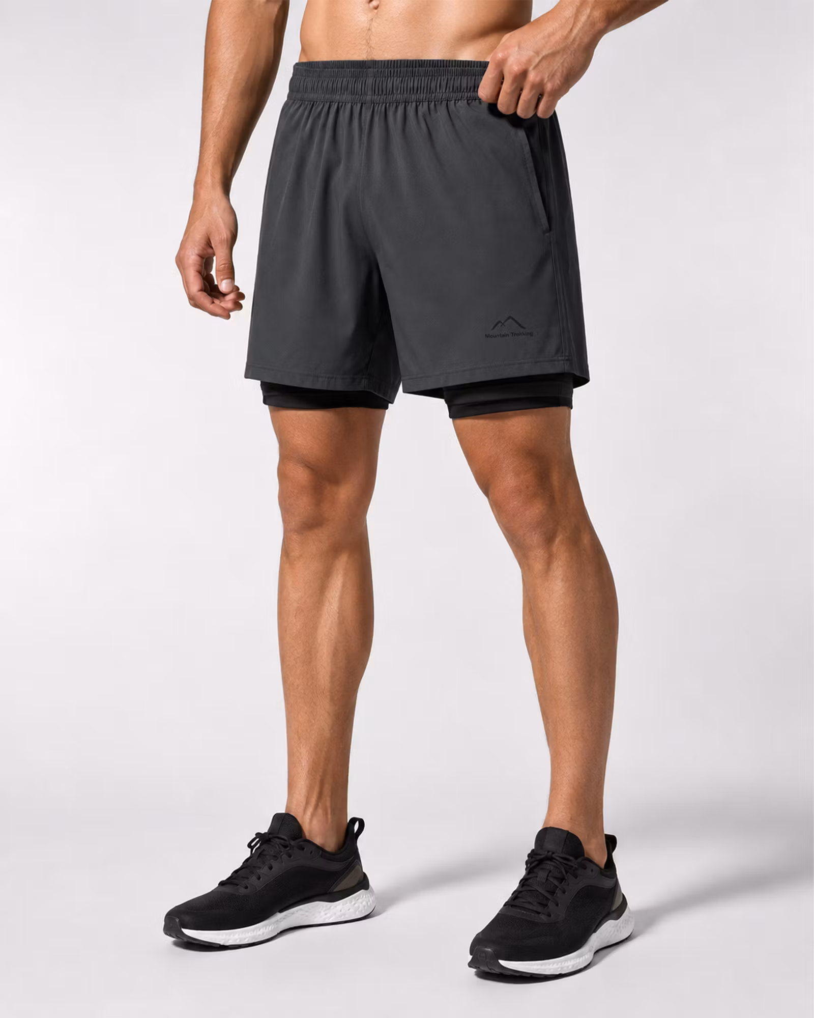 Träningsshorts Herr 2-in-1 – Stretch & Innershorts | Antracit