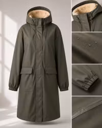 Fodrad Regnkappa Dam – PU & Soft Pile | Army Green