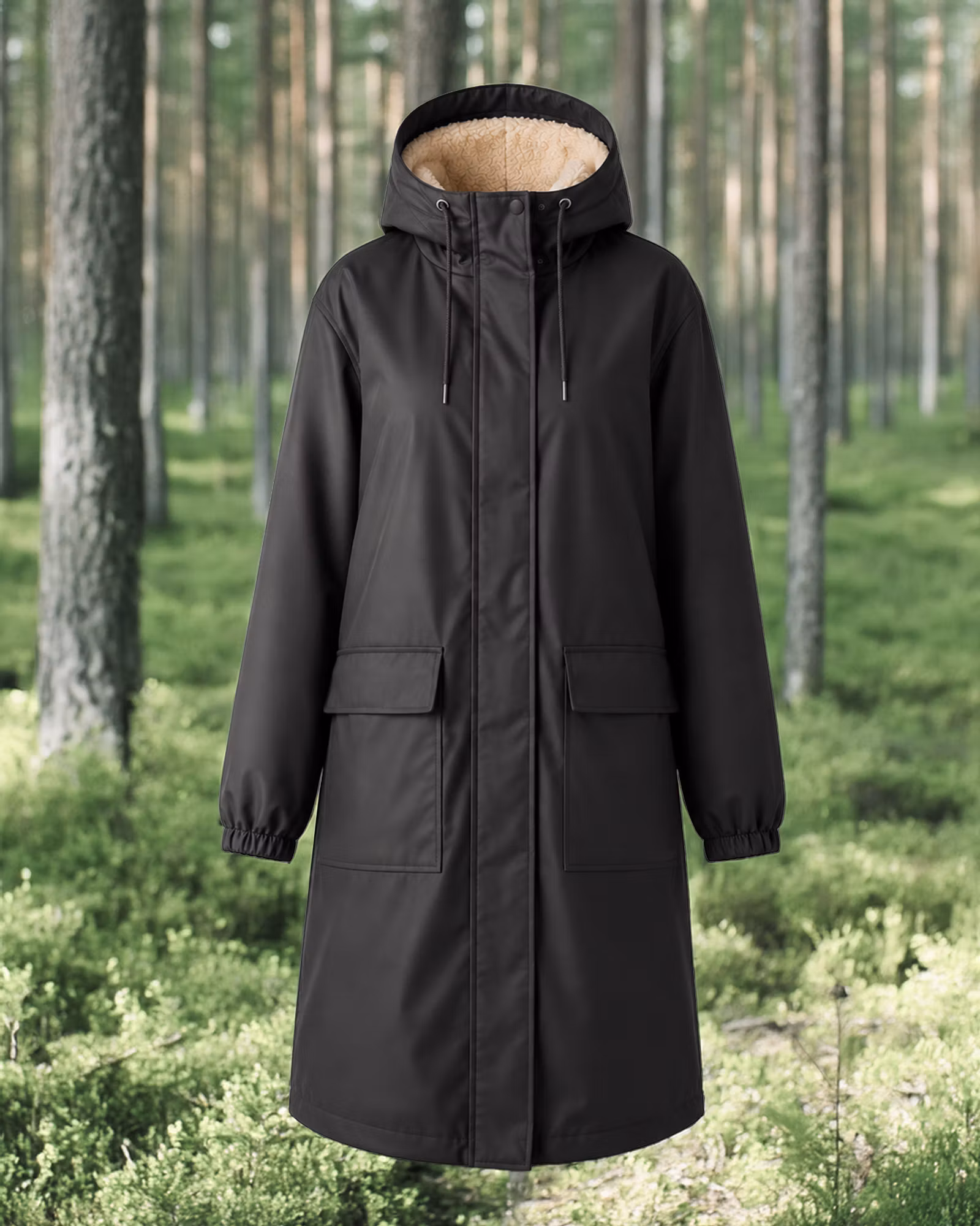 Fodrad Regnkappa Dam – PU & Soft Pile | Black
