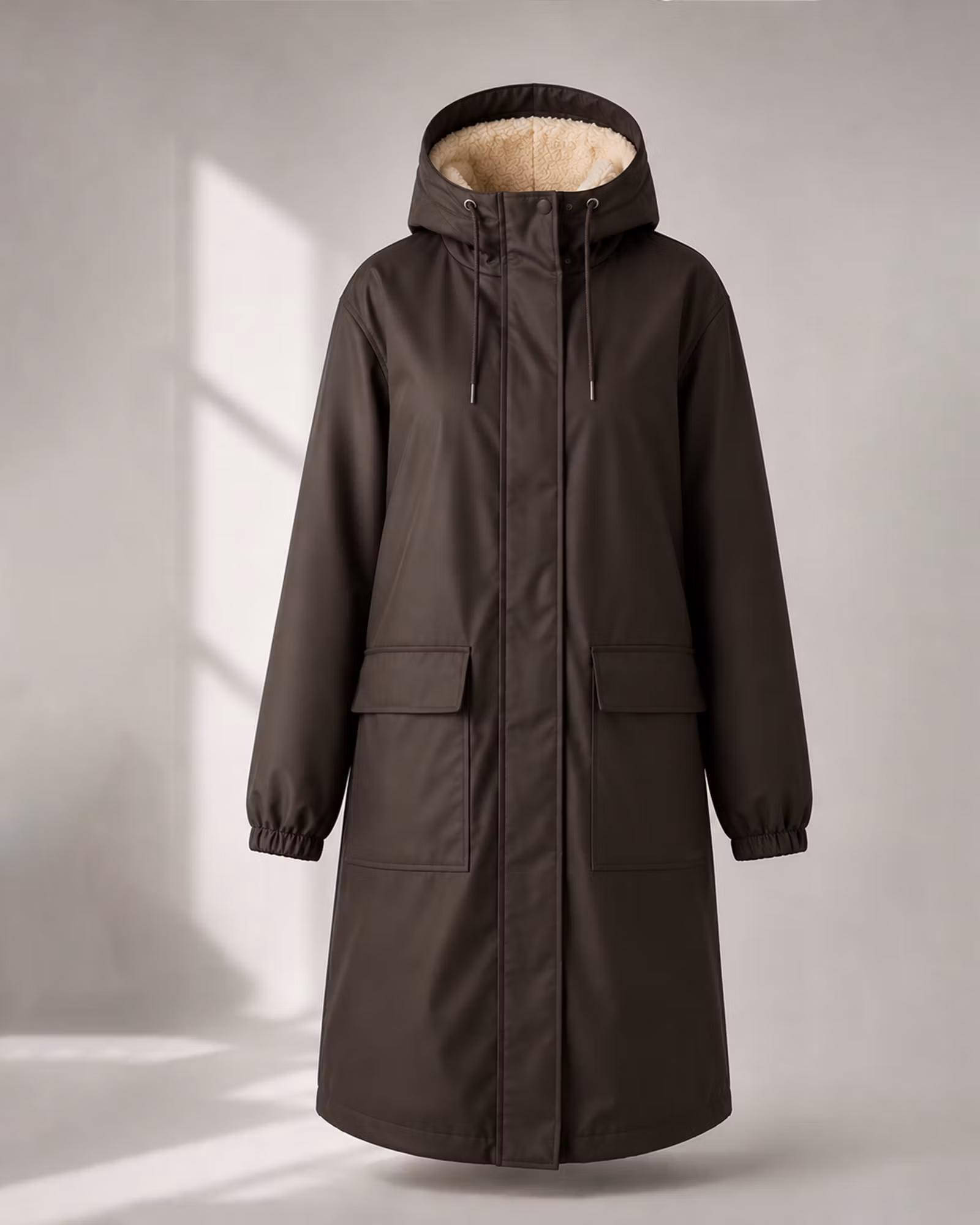 Fodrad Regnkappa Dam – PU & Soft Pile | Coffee