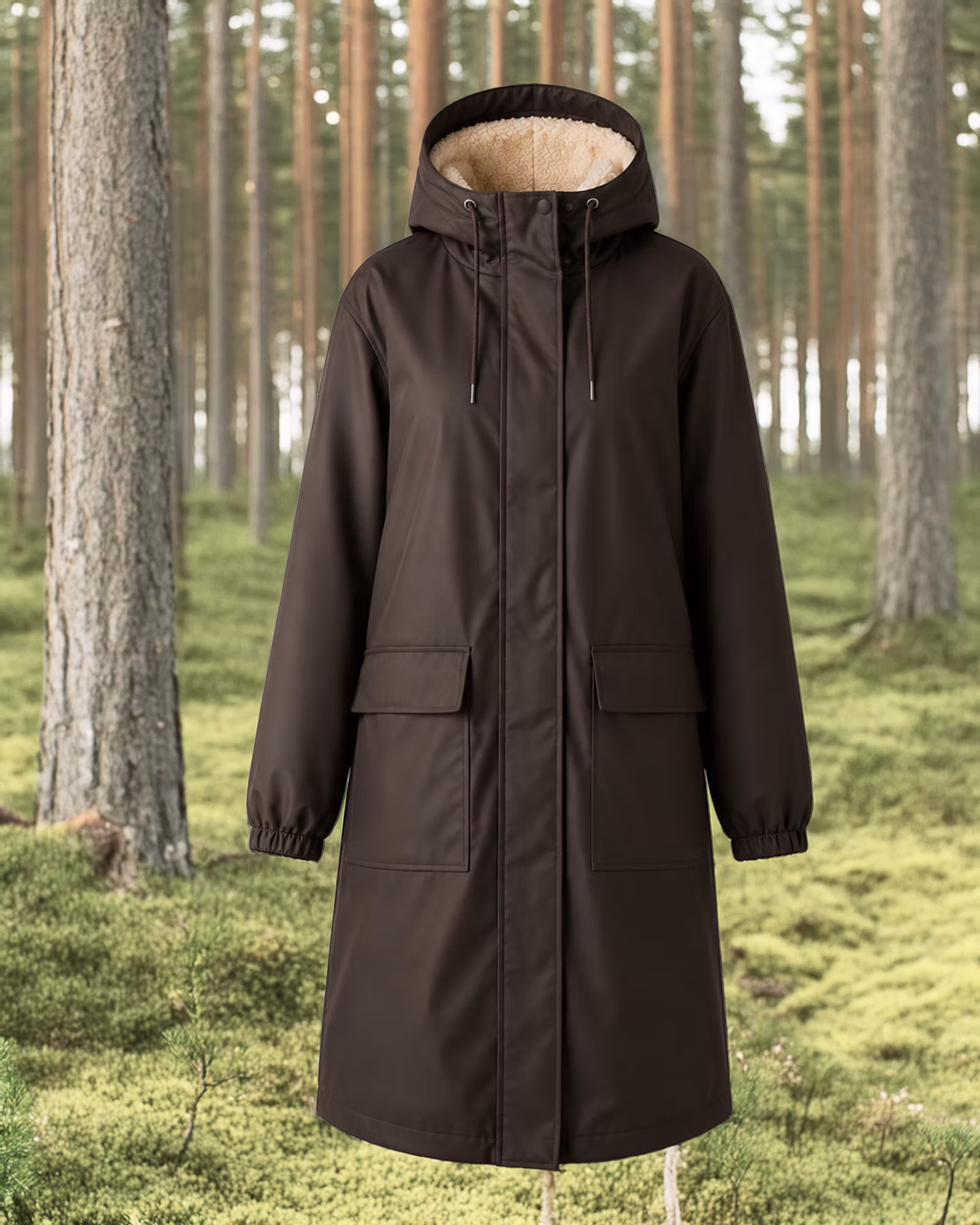 Fodrad Regnkappa Dam – PU & Soft Pile | Coffee