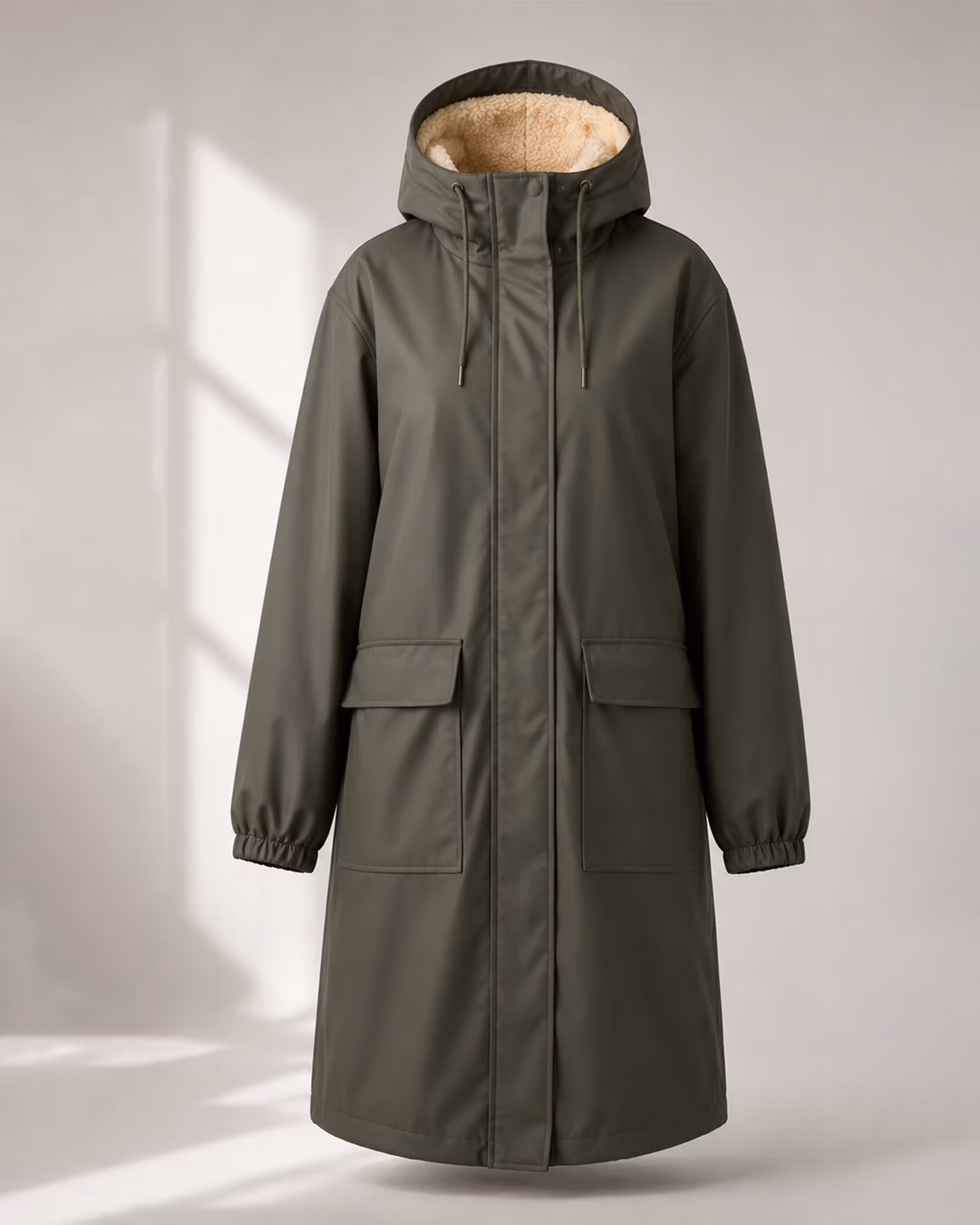 Fodrad Regnkappa Dam – PU & Soft Pile | Army Green