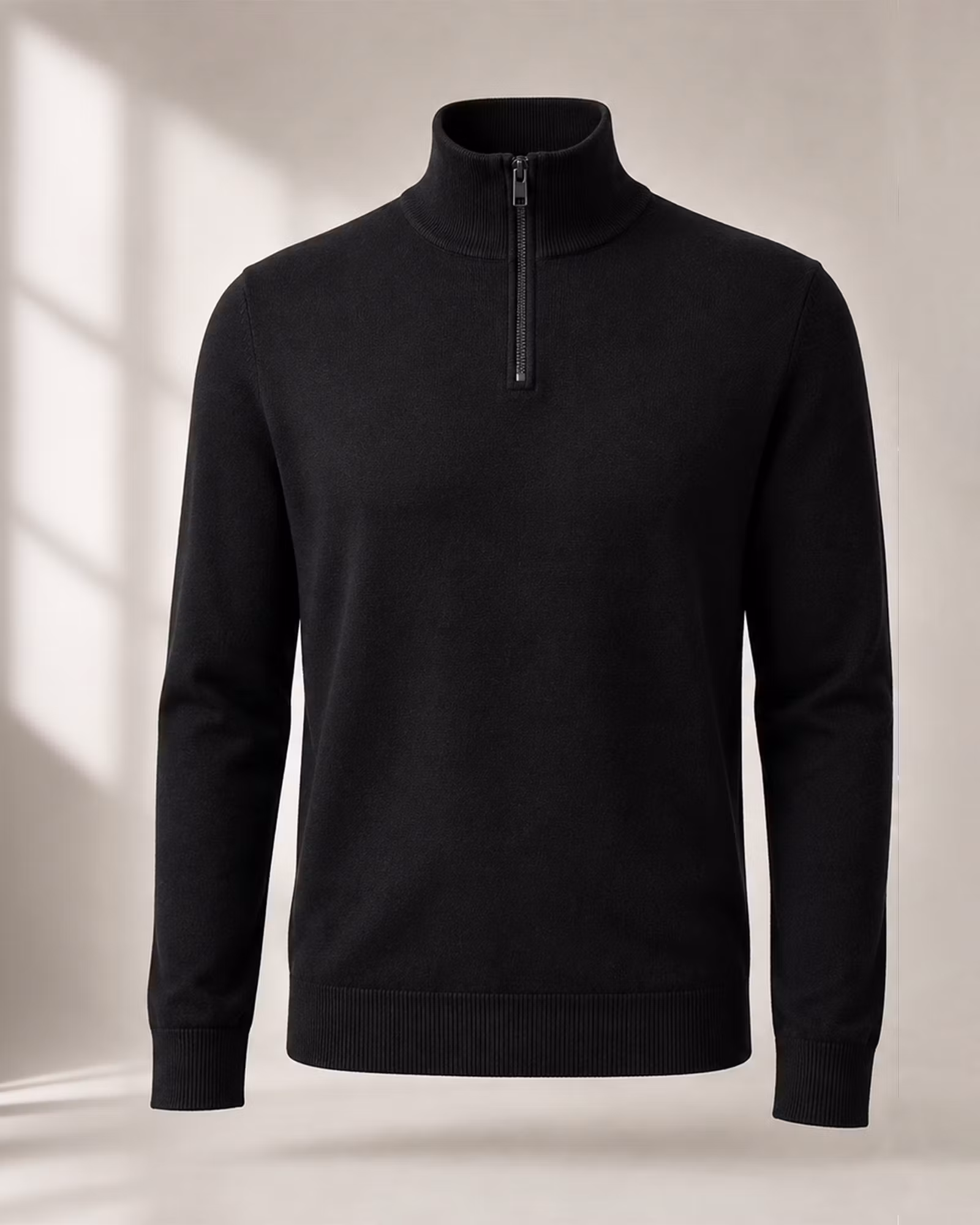 Half Zip Tröja Herr Olle – Stickad Bomullsmix | Svart