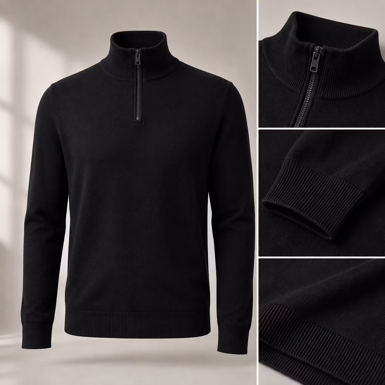 Half Zip Tröja Herr Olle – Stickad Bomullsmix | Svart
