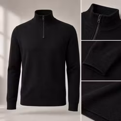 Half Zip Tröja Herr Olle – Stickad Bomullsmix | Svart