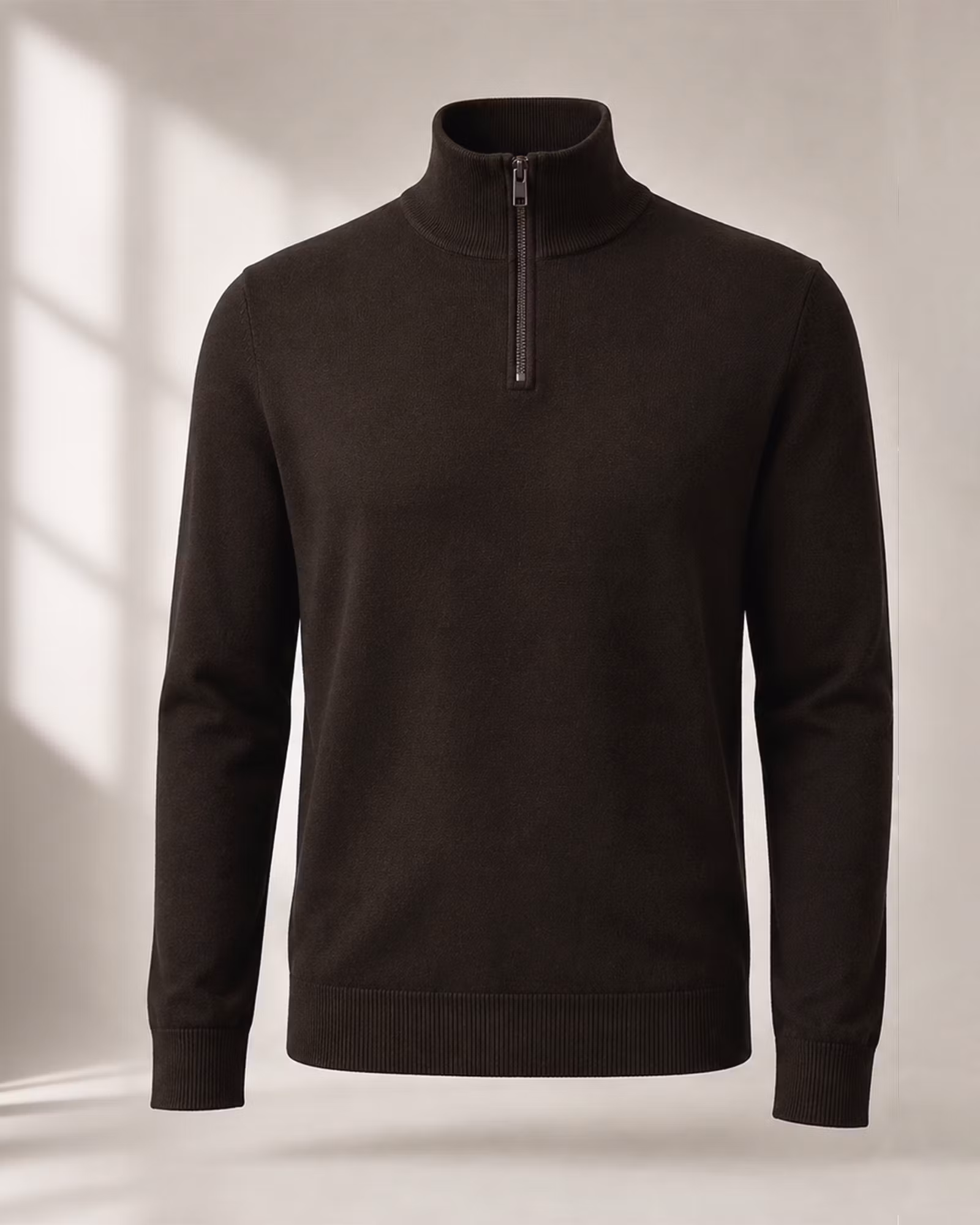 Half Zip Tröja Herr Olle – Stickad Bomullsmix | Mörkbrun
